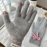 Autumn And Winter Bow Pure Color Warm Keeping Finger Gloves